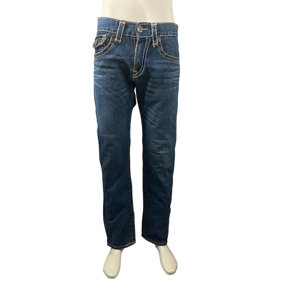 True Religion Joey Super T Mens 32x32 Made in USA Blue Straight Slim-Flare Y2K